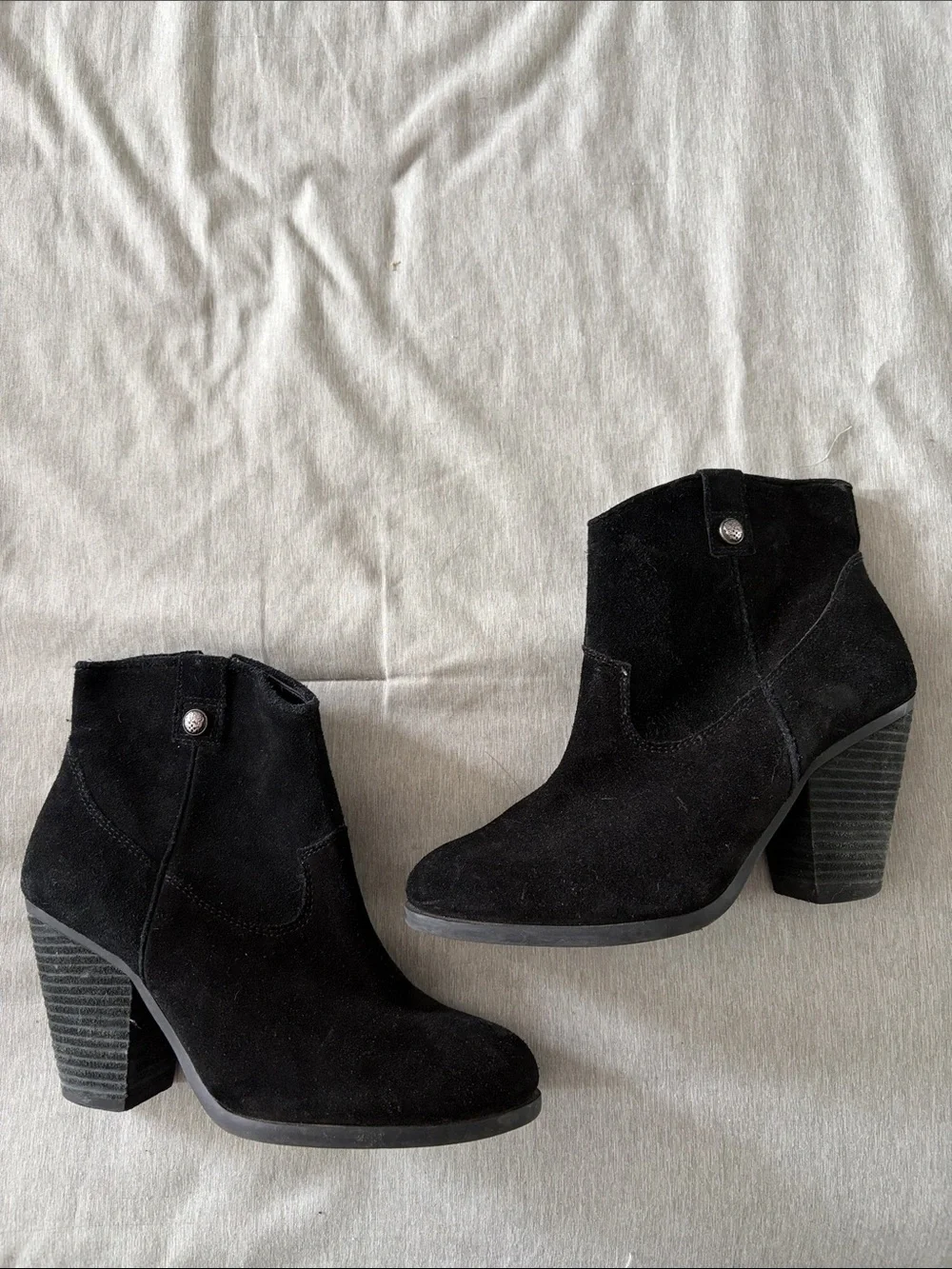 Vince Camuto Black Suede Ankle Booties with Stacked Block Heel